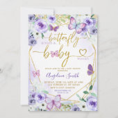 Baby shower van Paarse en goudvlasvlinder Kaart (Voorkant)