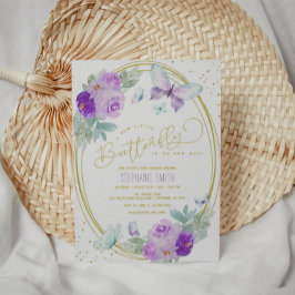 Baby shower van Paarse en goudvlasvlinder Kaart