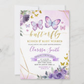 Baby shower van Paarse en goudvlasvlinder Kaart (Voorkant)