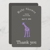 baby shower van Paarse giraf - - dank u wel Kaart (Voorkant / Achterkant)