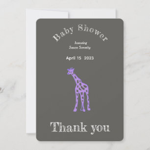 baby shower van Paarse giraf - - dank u wel Kaart