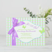 BABY SHOWER van Paarse pooldots (BOW/Ribbon) Kaart (Staand voorkant)