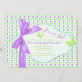 BABY SHOWER van Paarse pooldots (BOW/Ribbon) Kaart (Voorkant / Achterkant)