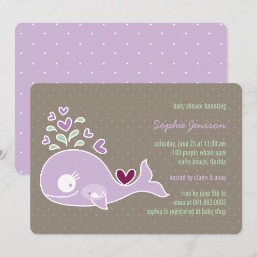 Baby shower van Paarse walvis (Whimsical) Kaart (Voorkant / Achterkant)