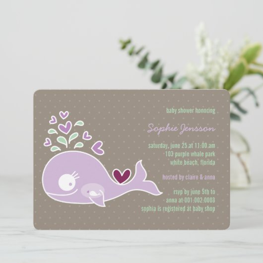 Baby shower van Paarse walvis (Whimsical) Kaart (Staand voorkant)