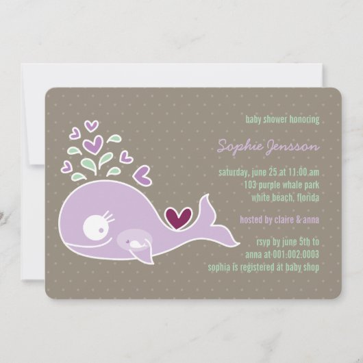 Baby shower van Paarse walvis (Whimsical) Kaart (Voorkant)