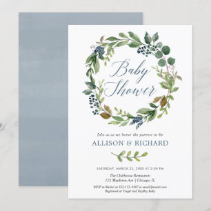 Baby shower van paren, genderneutraal groen blauw kaart