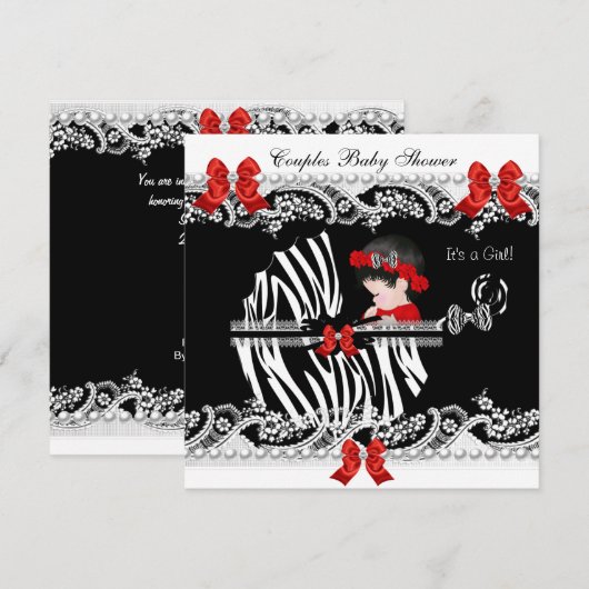Baby shower van paren Zebra Rood zwart Kaart (Voorkant / Achterkant)