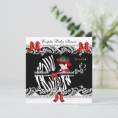 Baby shower van paren Zebra Rood zwart Kaart (Staand voorkant)
