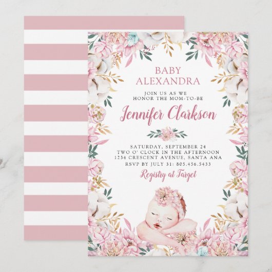 Baby shower van pasgeboren Floral Kaart (Voorkant / Achterkant)