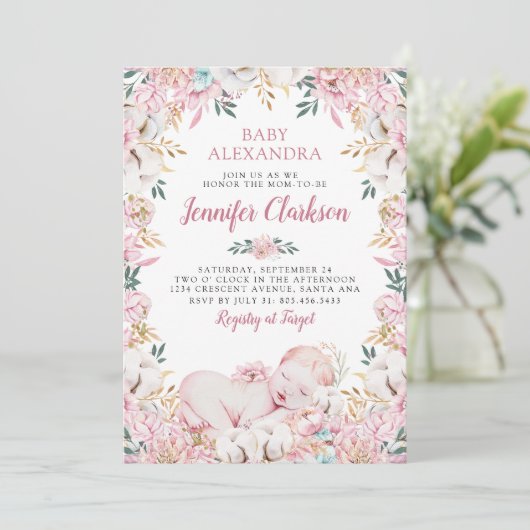 Baby shower van pasgeboren Floral Kaart (Staand voorkant)