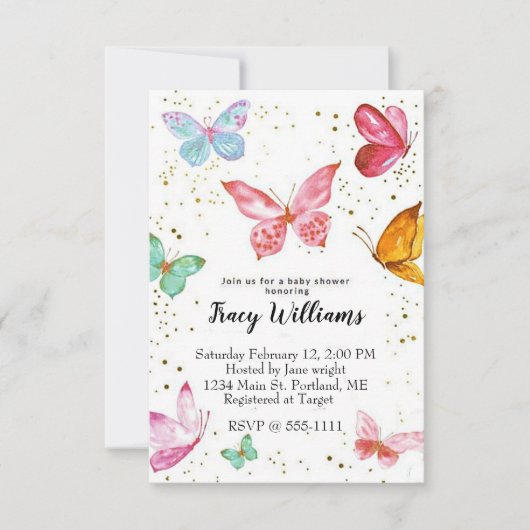  baby shower van pastel butterflies kaart (Voorkant)