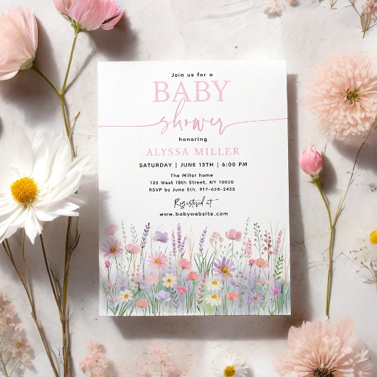 Baby shower van Pastel Wildflower Meadow Kaart