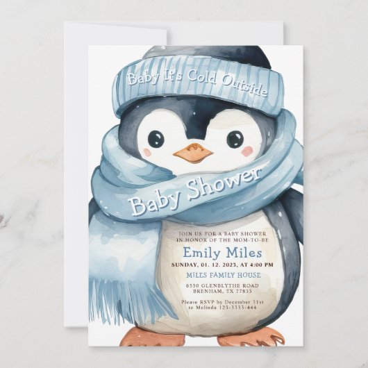 Baby shower van Penguin Winter Boy Kaart (Voorkant)