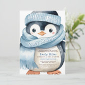 Baby shower van Penguin Winter Boy Kaart (Staand voorkant)