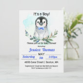 Baby shower van Penguin Winter Boy Kaart (Staand voorkant)