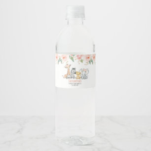 Baby shower van Pink Gold Floral Safari Waterfles Etiket