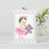 Baby shower van Pink Teddy Bear Tutu Princess Kaart (Staand voorkant)