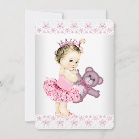 Baby shower van Pink Teddy Bear Tutu Princess Kaart (Voorkant)