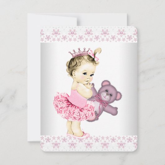Baby shower van Pink Teddy Bear Tutu Princess Kaart (Voorkant)