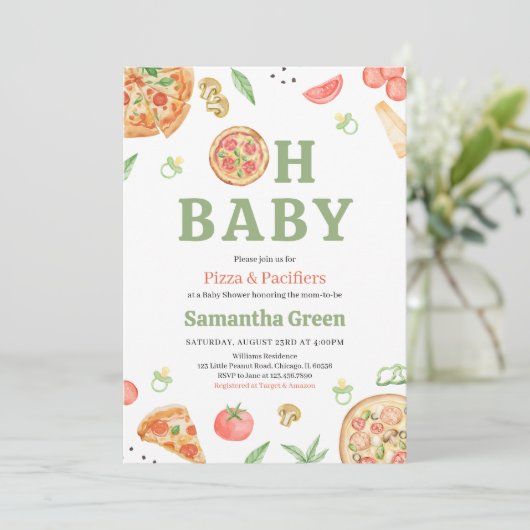 Baby shower van Pizza en Pacifiers Kaart (Staand voorkant)