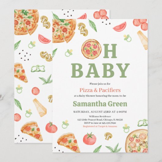 Baby shower van Pizza en Pacifiers Kaart (Voorkant / Achterkant)