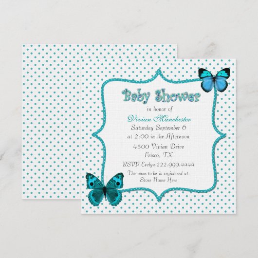 Baby shower van poladots en Butterflies Kaart (Voorkant / Achterkant)