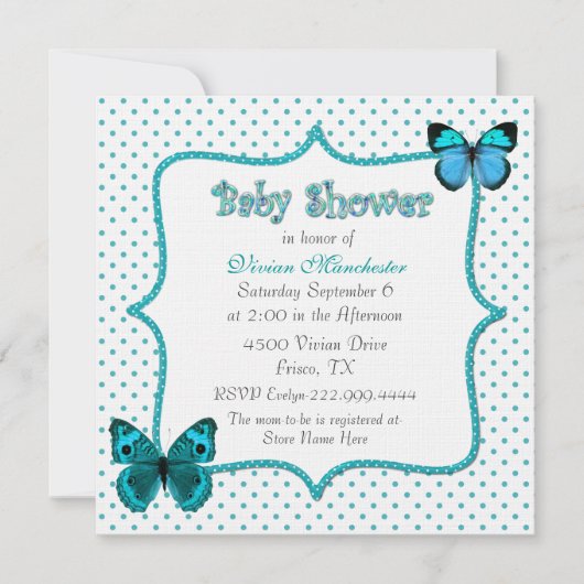 Baby shower van  poladots en Butterflies Kaart (Voorkant)