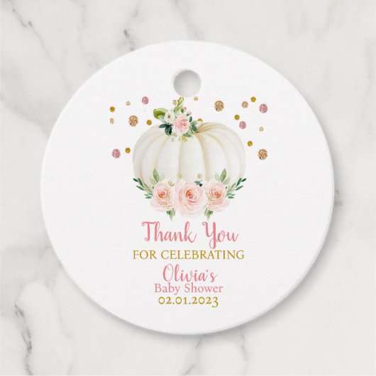 Baby shower van pompoen bedankjes labels (Voorkant)