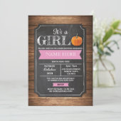 Baby shower van pompoen Het is een meisjesfeest Pi Kaart (Staand voorkant)