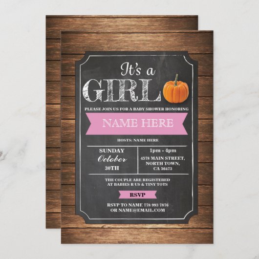 Baby shower van pompoen Het is een meisjesfeest Pi Kaart (Voorkant / Achterkant)