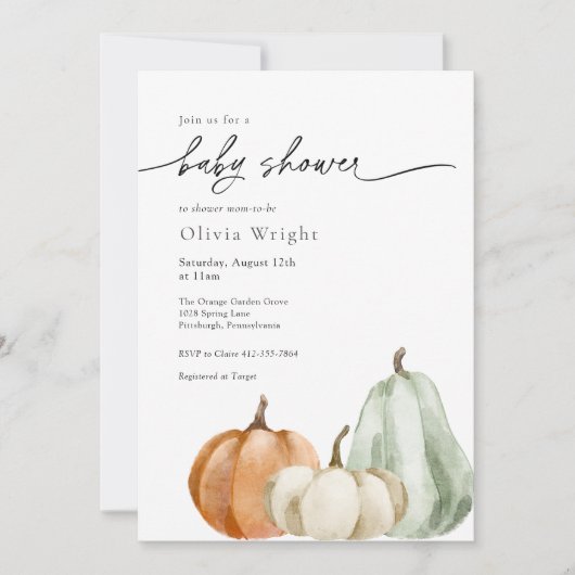 Baby shower van pompoen kaart (Voorkant)