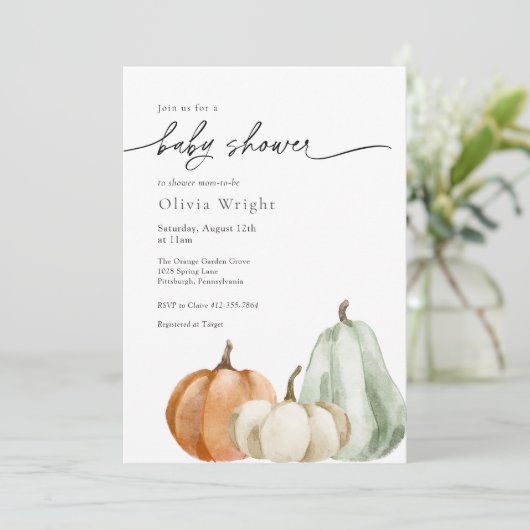 Baby shower van pompoen kaart (Staand voorkant)