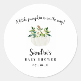 Baby shower van pompoen ronde sticker