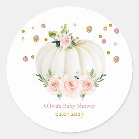 Baby shower van pompoen ronde sticker (Voorkant)