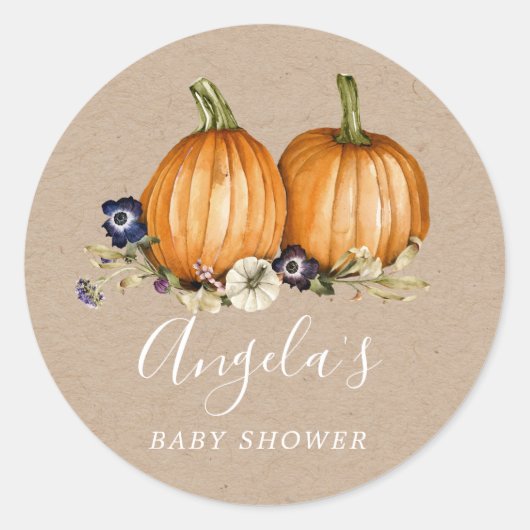 baby shower van pompoenkruid ronde sticker (Voorkant)