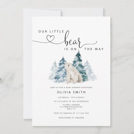 Baby shower van poolbeer kaart (Voorkant)