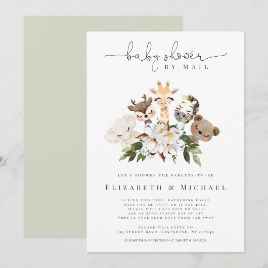 baby shower van postdieren Faux Gold Floral Kaart (Voorkant / Achterkant)