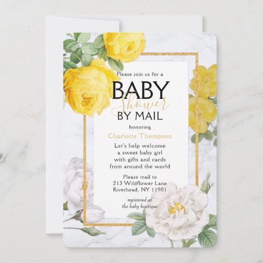 Baby shower van postgele rozenbloemen kaart (Voorkant)