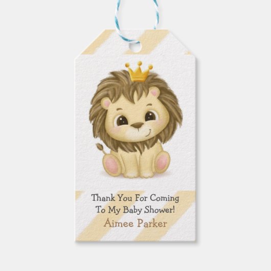 Baby shower van prins Lion Boy Dank je Cadeaulabel (Voorkant)
