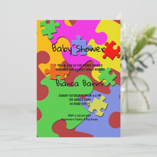 Baby shower van puzzelstukjes kaart (Staand voorkant)