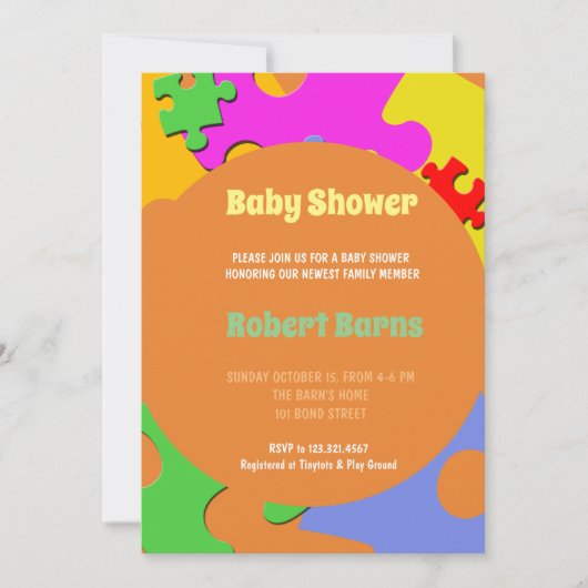 Baby shower van puzzelstukjes kaart (Voorkant)