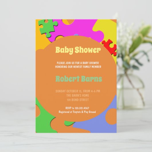 Baby shower van puzzelstukjes kaart (Staand voorkant)