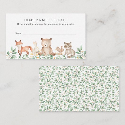 Baby shower van Raffle Cute Woodland Animals Informatiekaartje (Voorkant / Achterkant)