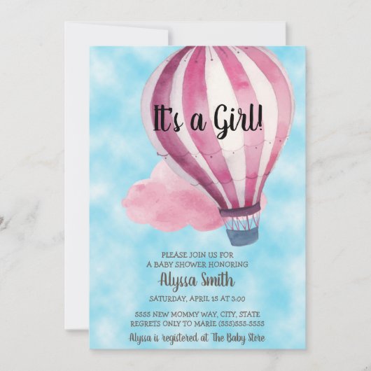 Baby shower van Red Ballon Blue Sky Baby Girl Kaart (Voorkant)