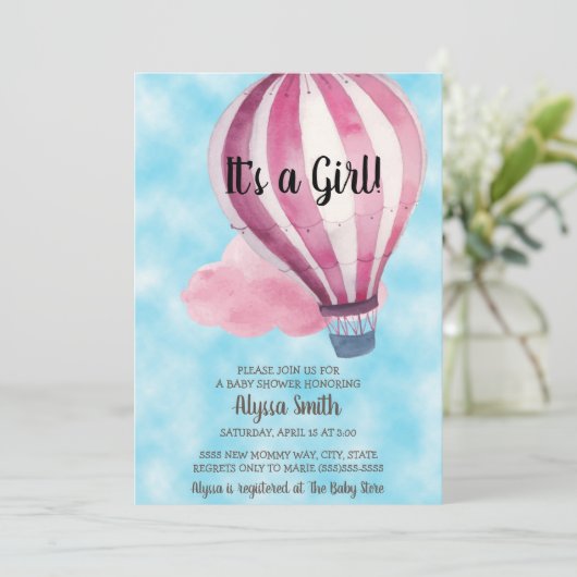 Baby shower van Red Ballon Blue Sky Baby Girl Kaart (Staand voorkant)