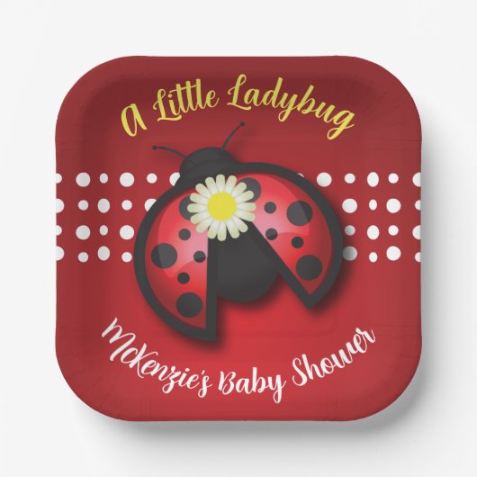  Baby shower van Red en Black Ladybug Daisies Papieren Bordje (Voorkant)