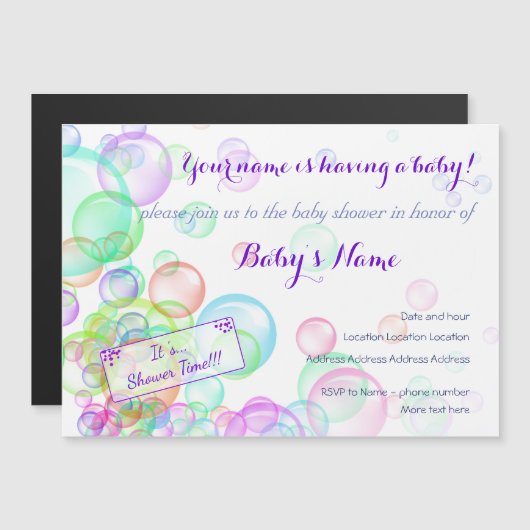 Baby shower van regenboogzeep Bubbles Magnetische Uitnodiging (Voorkant / Achterkant)