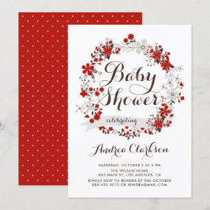  Baby shower van rode en grijze Floral Kaart