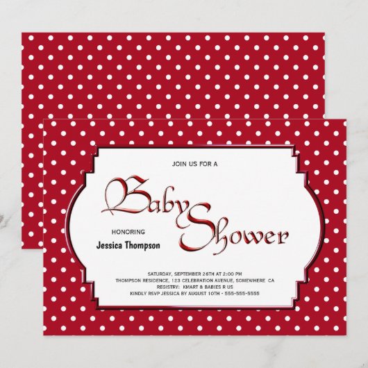 Baby shower van rode en witte pokadots kaart (Voorkant / Achterkant)